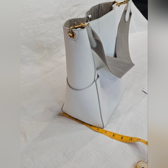 Celine Leather Seau Sangle Medium Shoulder Bag Handbag White Gray Hobo Tote Work - Picture 14 of 14